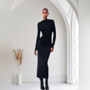 Zara Elegant Draped Black Maxi Dress Size M NWT